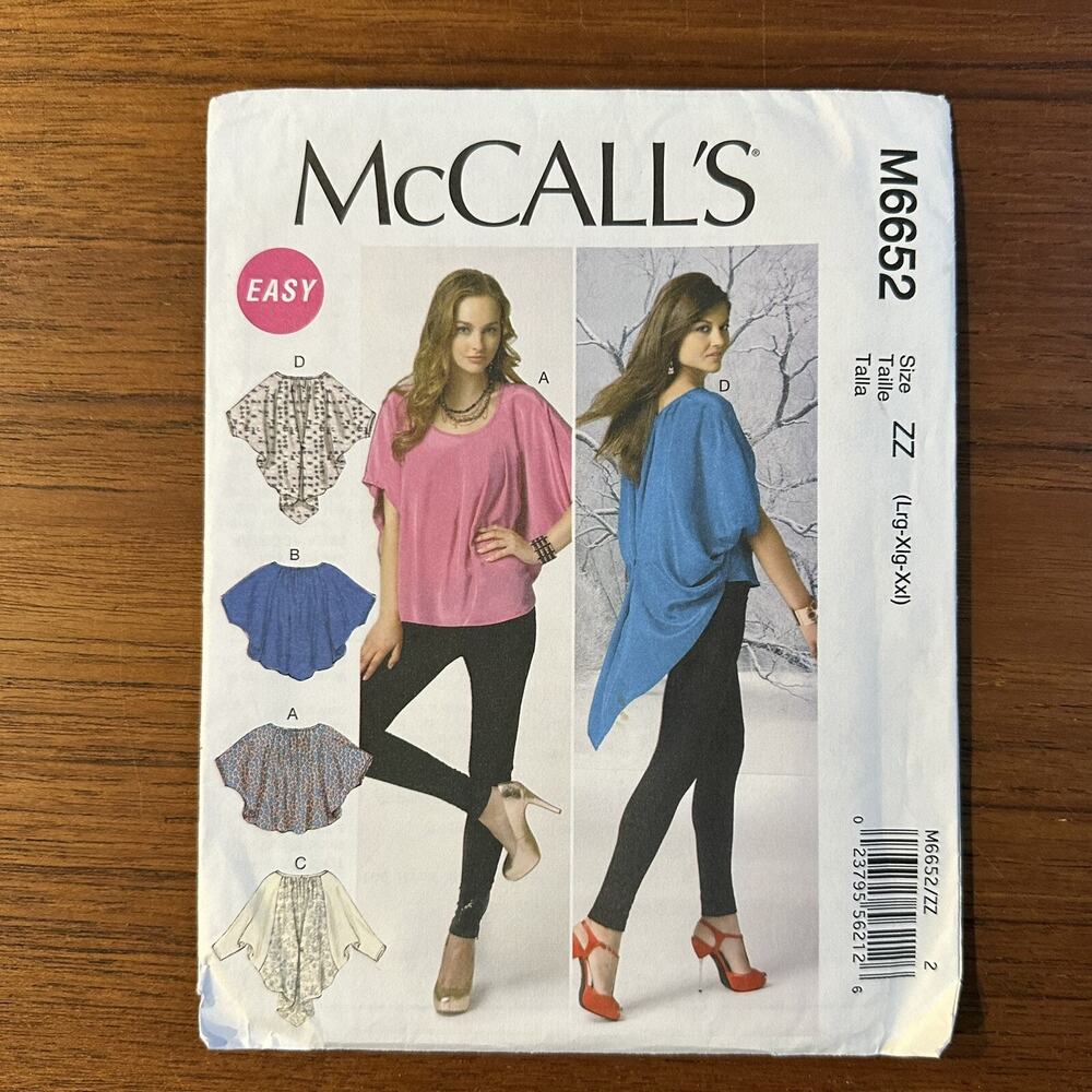UNCUT McCalls 6652 Sewing Pattern Loose Fitting Pullover Top Misses L-XXL
